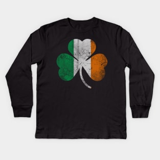 Vintage Flag of Ireland Shamrock Kids Long Sleeve T-Shirt